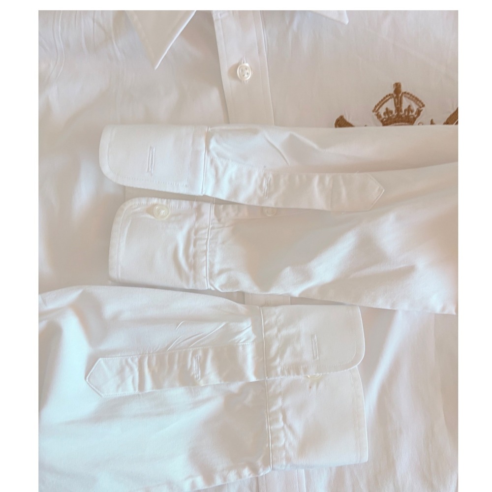 Y2K Ralph Lauren Sport White Cotton Stretch Crest Button Down Shirt Women SZ 14 - Picture 5 of 10